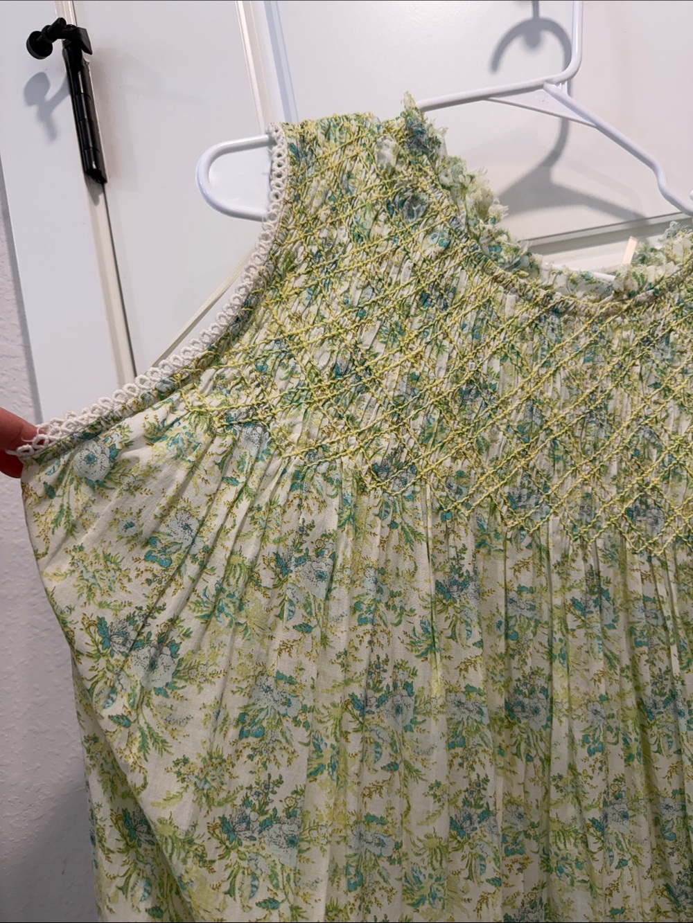 Free People Shea Green Floral Smocked Dress with Lace Trim - Picture 4 of 8